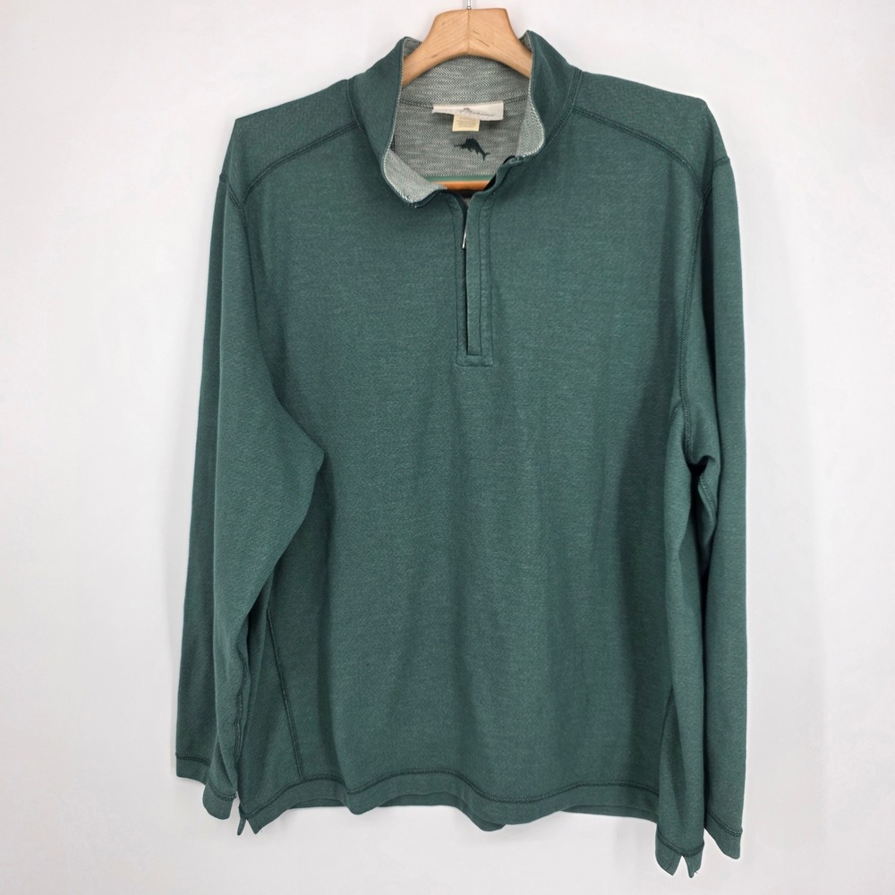 Tommy Bahama Reversible Quarter Zip Pullover Mens XXL Green Herringbone Knit